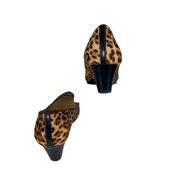 Talbots Laney Brown Black Leopard Print Hair Almond Toe Wedge Heel Pump 7.5 - Picture 2 of 8